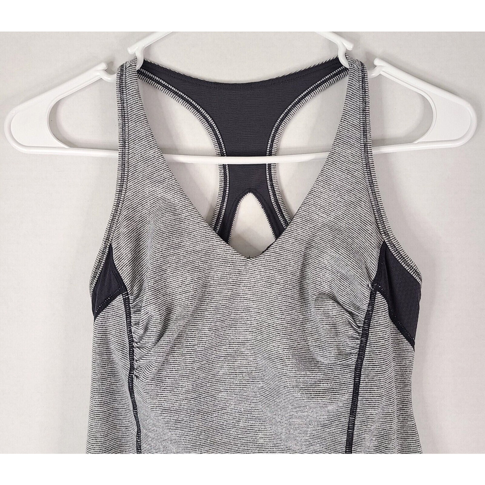 Lululemon Tank Top 4 Racerback Keyhole Stripe Built In Bra Active Black White - Picture 3 of 13